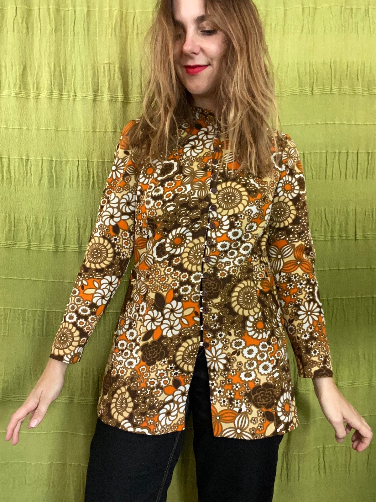 Vintage jasje / blazer - jaren 70 / 70’s - oranje - S/36, Hgv, Hgv, Ophalen of Verzenden, Maat 36 (S)