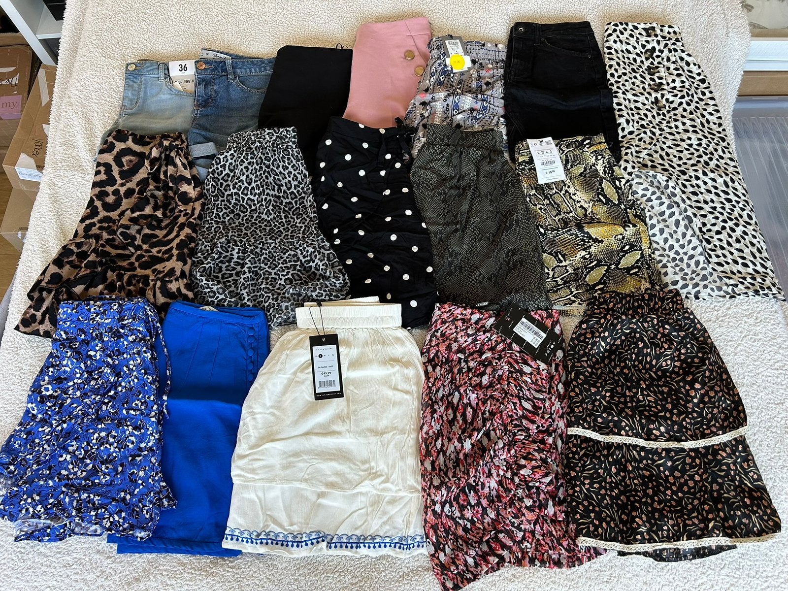 17-delig rokjes/shorts pakket NIEUW en ZGAN maat Xs/S, Meerkleurig, Ophalen of Verzenden, Zo goed als nieuw, Maat 36 (S)