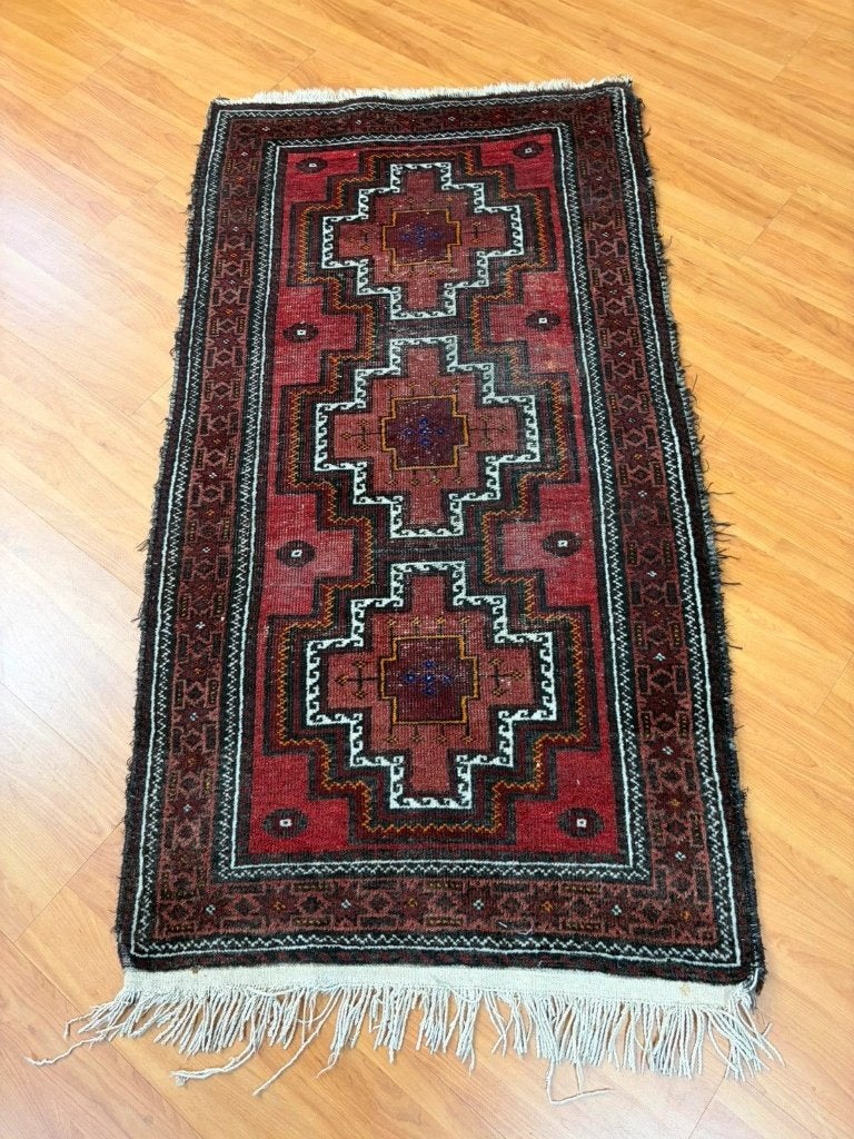 Oosters tapijt versleten sleets rood blauw  128/75, Ophalen of Verzenden