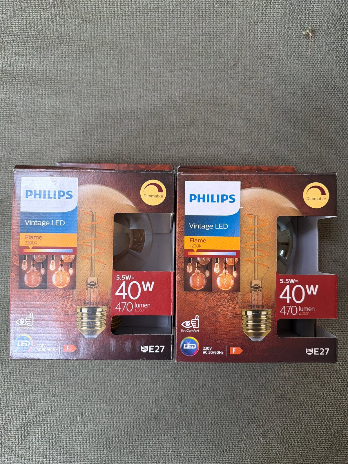 2x Philips Vintage LED Flame E27 Dimbaar 5.5W 40W 2200K, Ophalen of Verzenden, Nieuw