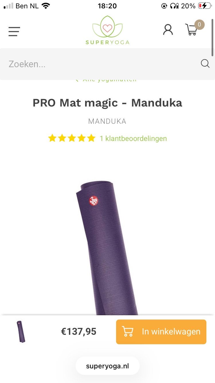 Paarse Manduka yogamat, Ophalen, Zo goed als nieuw, Yogamat