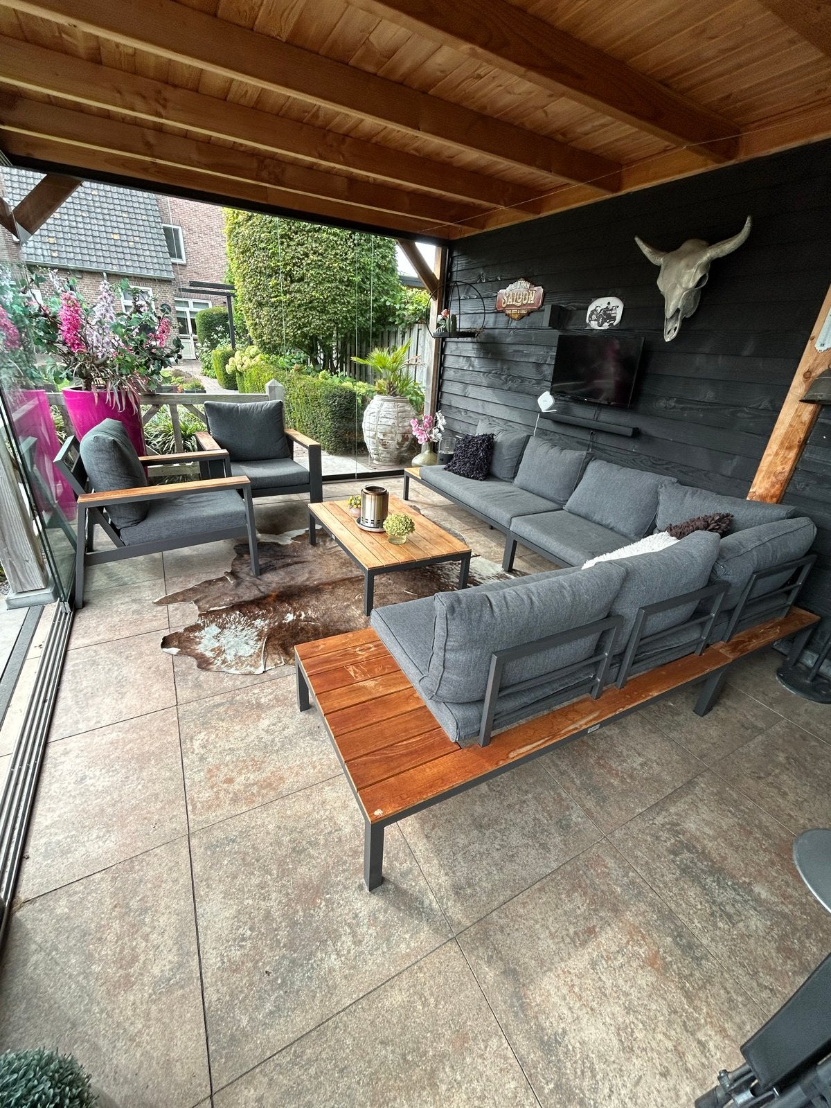Luxe loungeset met aluminium en hout, Ophalen, Meer dan 8 zitplaatsen, Aluminium, Zo goed als nieuw