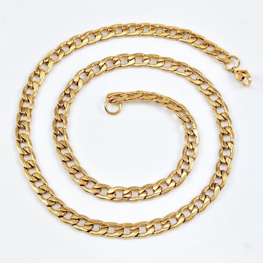 55cm x 6mm Gedetailleerde Ketting Heren Verguld RVS Cubaanse, Overige materialen, Birgitta-Gracht 33, 6465 EL Kerkrade, Nederland