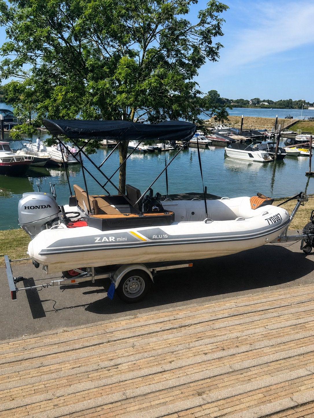 Zar mini alu 15 tender Honda 40pk bwj 021 trailer meerprijs!, Ophalen, Aluminium, ZAR Mini, Zo goed als nieuw