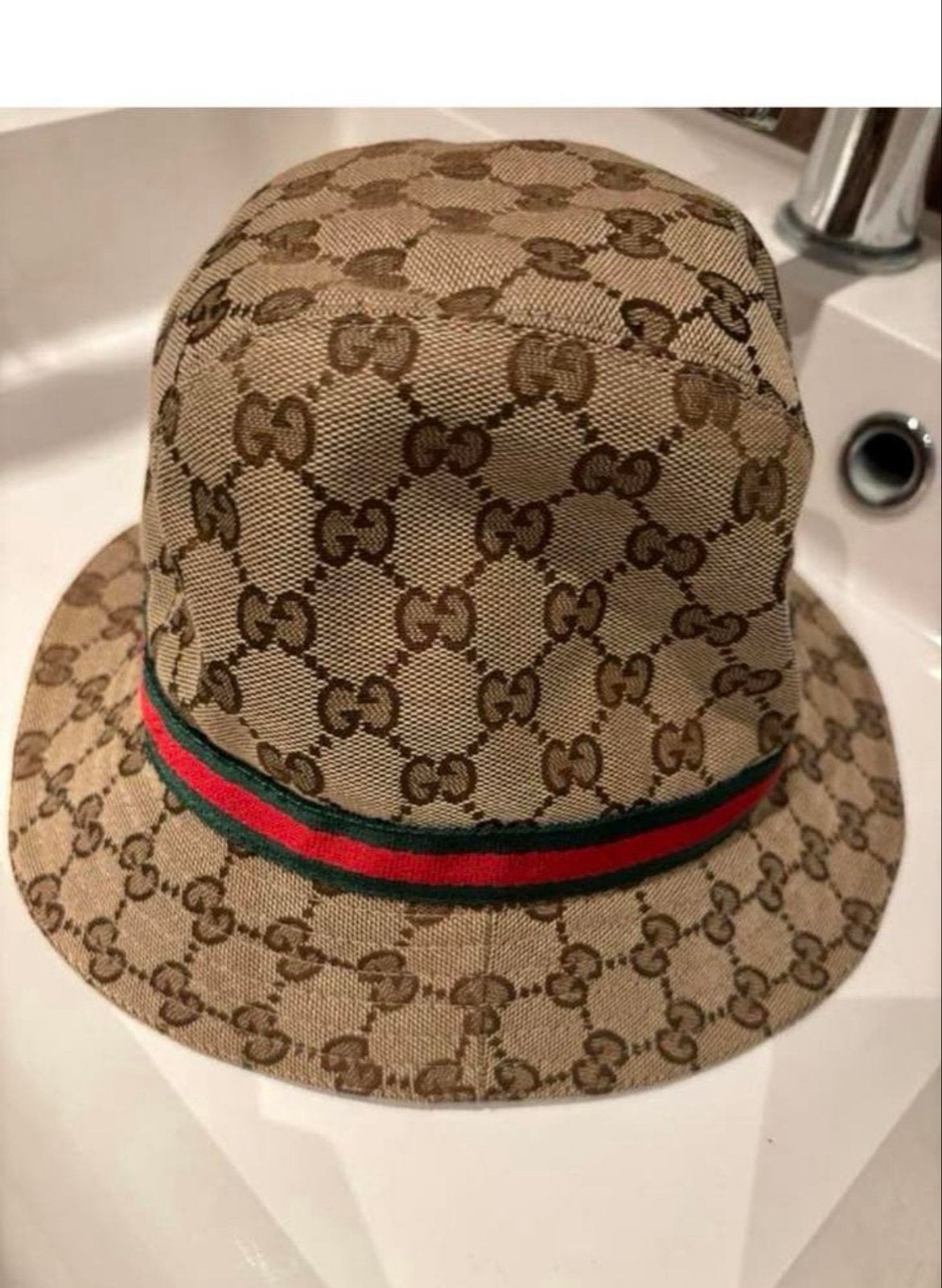 Gucci Hoed Maat 56 - Beige met Rood/Groene Band, Ophalen of Verzenden, Hoed