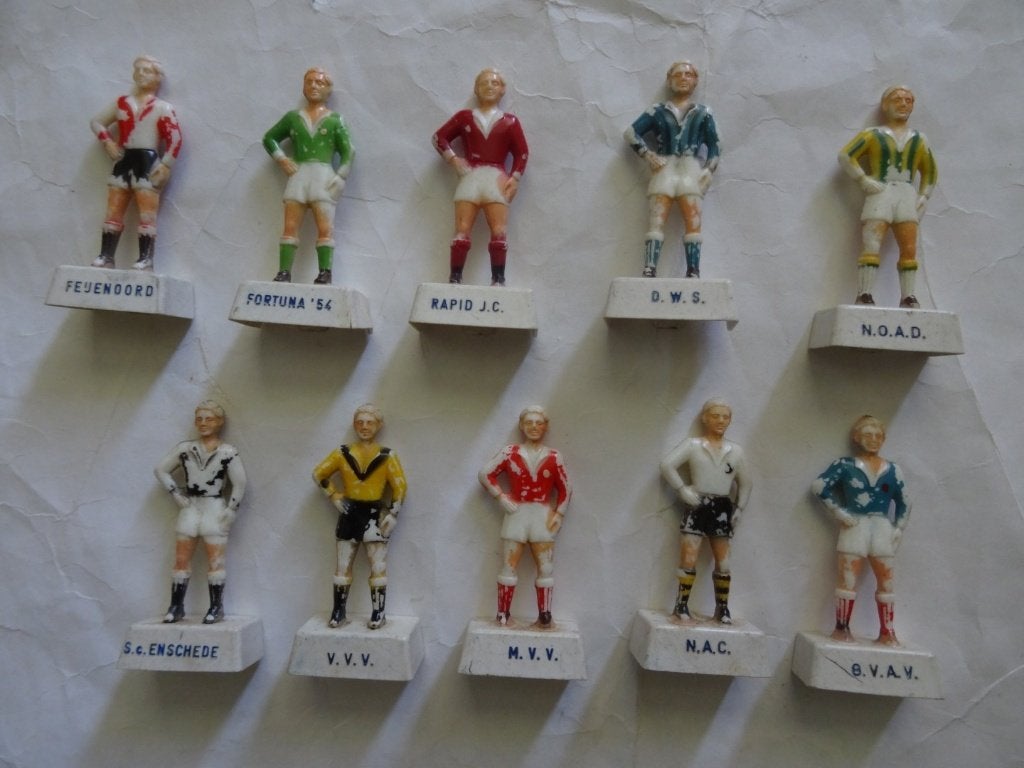 10 Smith voetbalpoppetjes uit 50/60-er jaren, Verzamelen, Sportartikelen en Voetbal, Ophalen, Gebruikt, Feyenoord, Overige typen