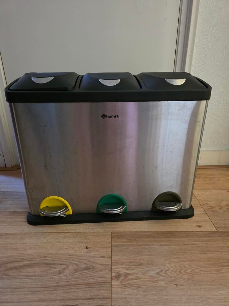 Homra Prullenbak 3 Vakken RVS - Afvalscheiding Pedaalemmer, Ophalen, Gebruikt, Rvs, Met pedaal