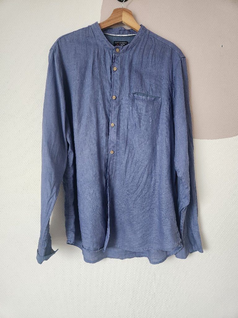 Cotton & Silk - blauw linnen overhemd - XXL, Blauw, Ophalen of Verzenden, Zo goed als nieuw, Overige halswijdtes