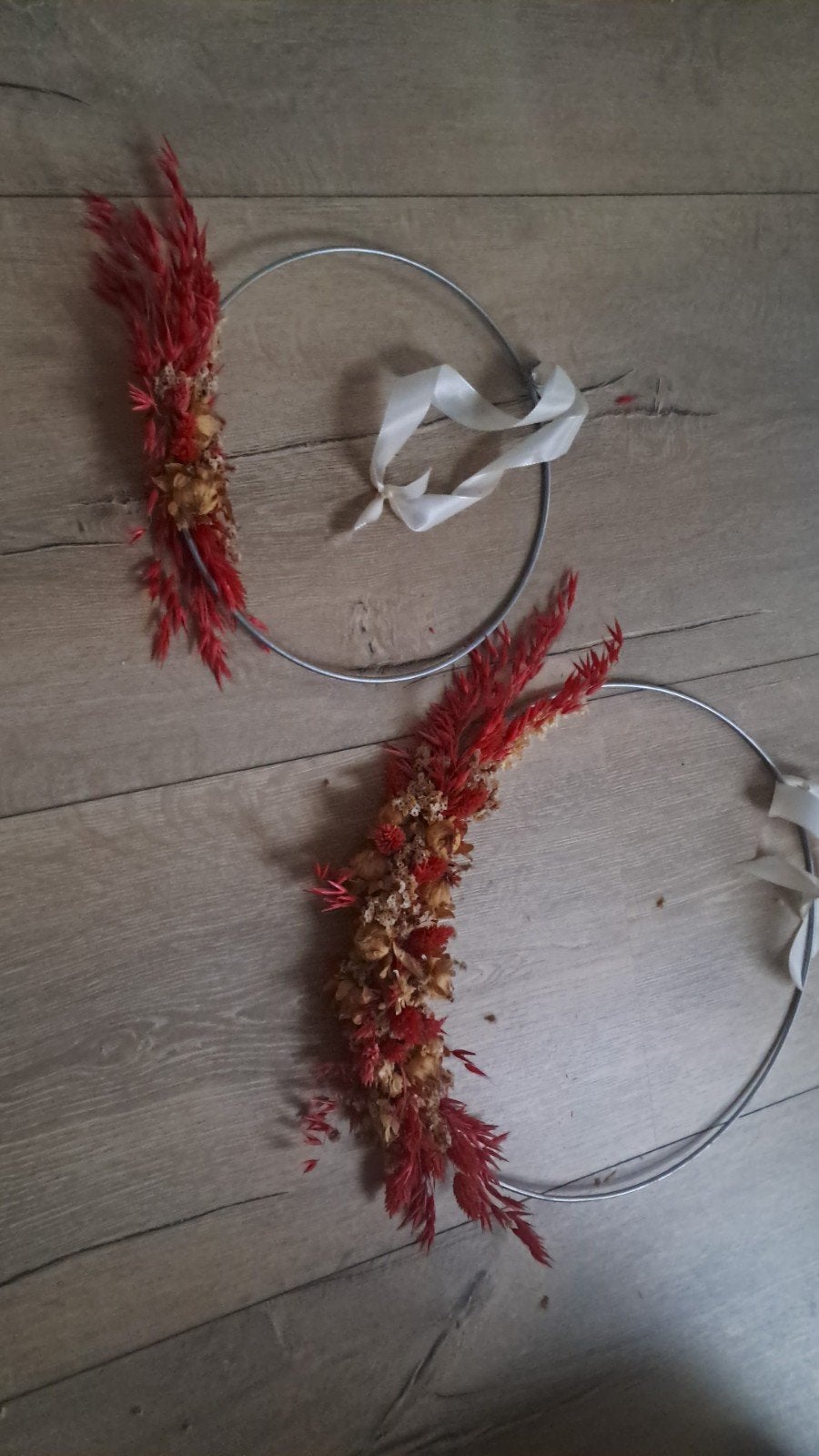 Set van 2 droogbloemen ringen - Rood/Naturel, Ophalen of Verzenden, Zo goed als nieuw