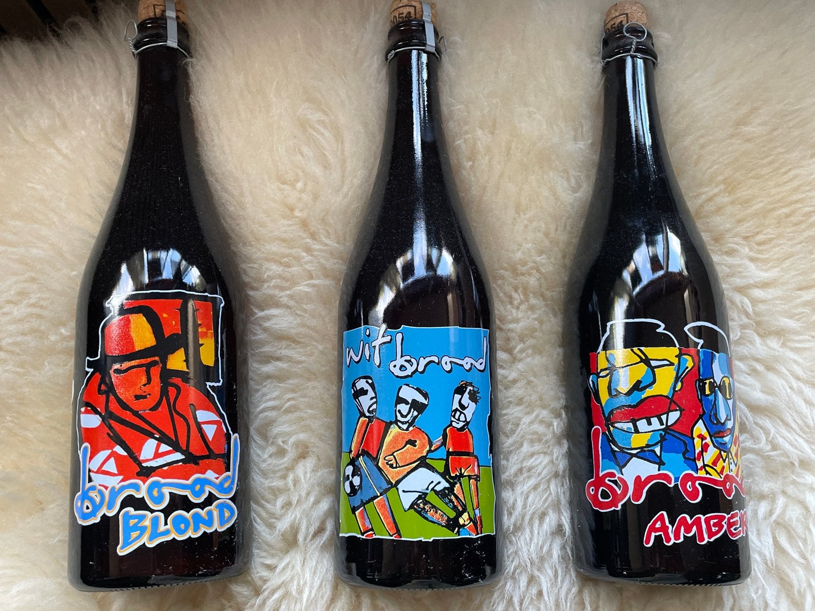 3 flessen bier met unieke labels Herman Brood, Ophalen, Zo goed als nieuw, Flesje(s), Oranjeboom