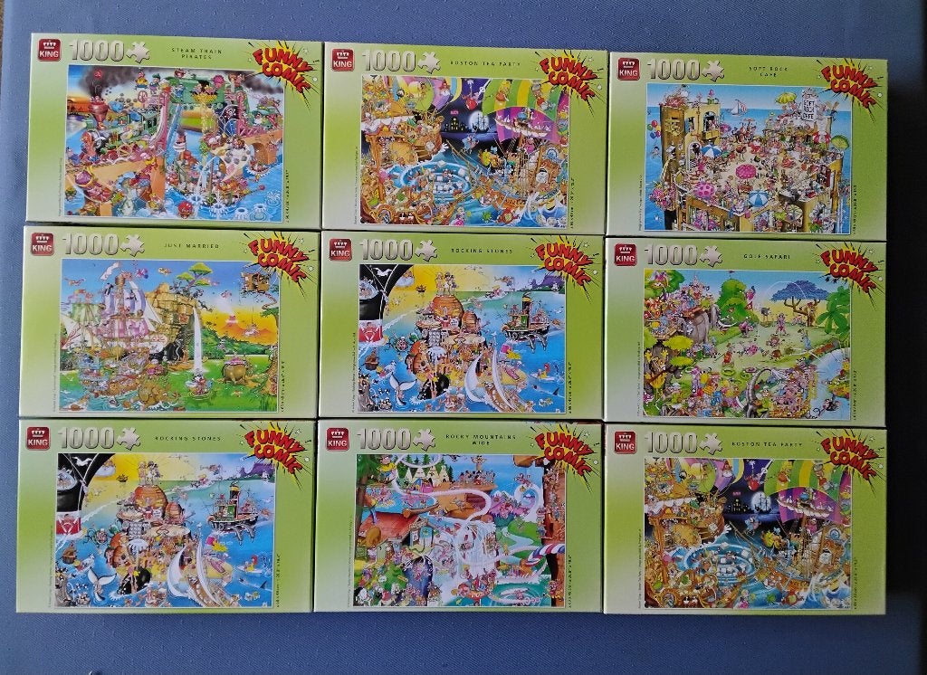9 puzzels King Funny Comic, Ophalen, 500 t/m 1500 stukjes, Zo goed als nieuw, Legpuzzel