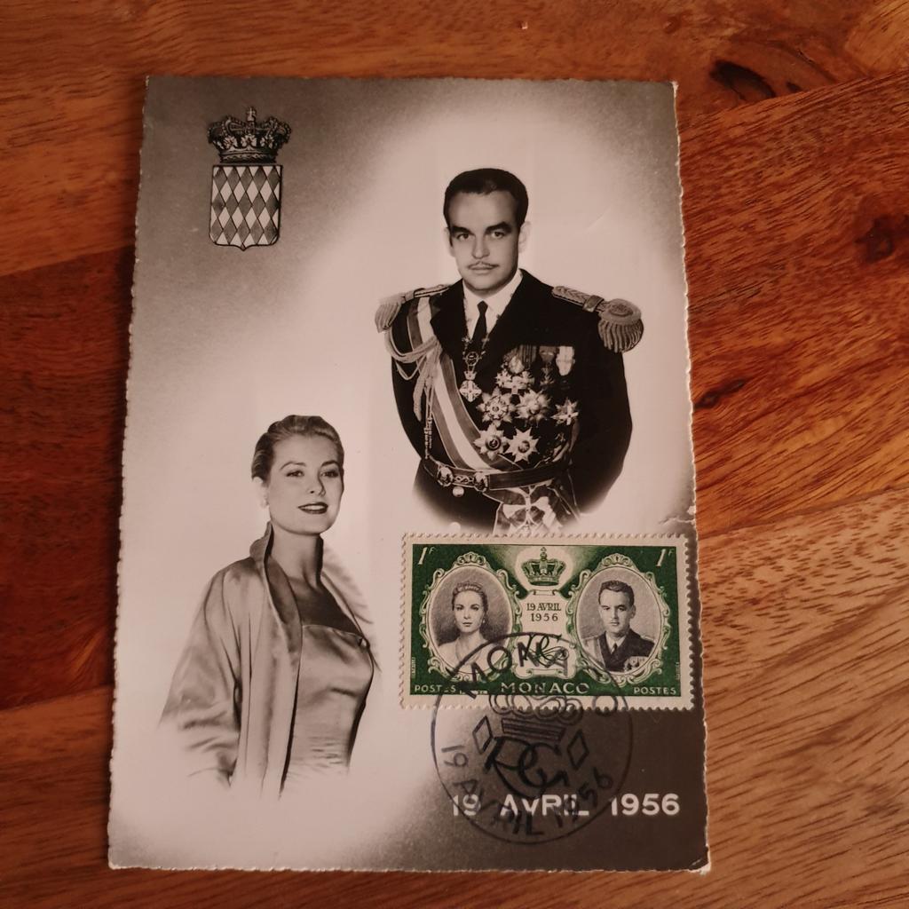 Herdenkkaart kerkelijk huwelijk 19 april 1956 grace kelly, Ophalen of Verzenden, Kaart, Foto of Prent