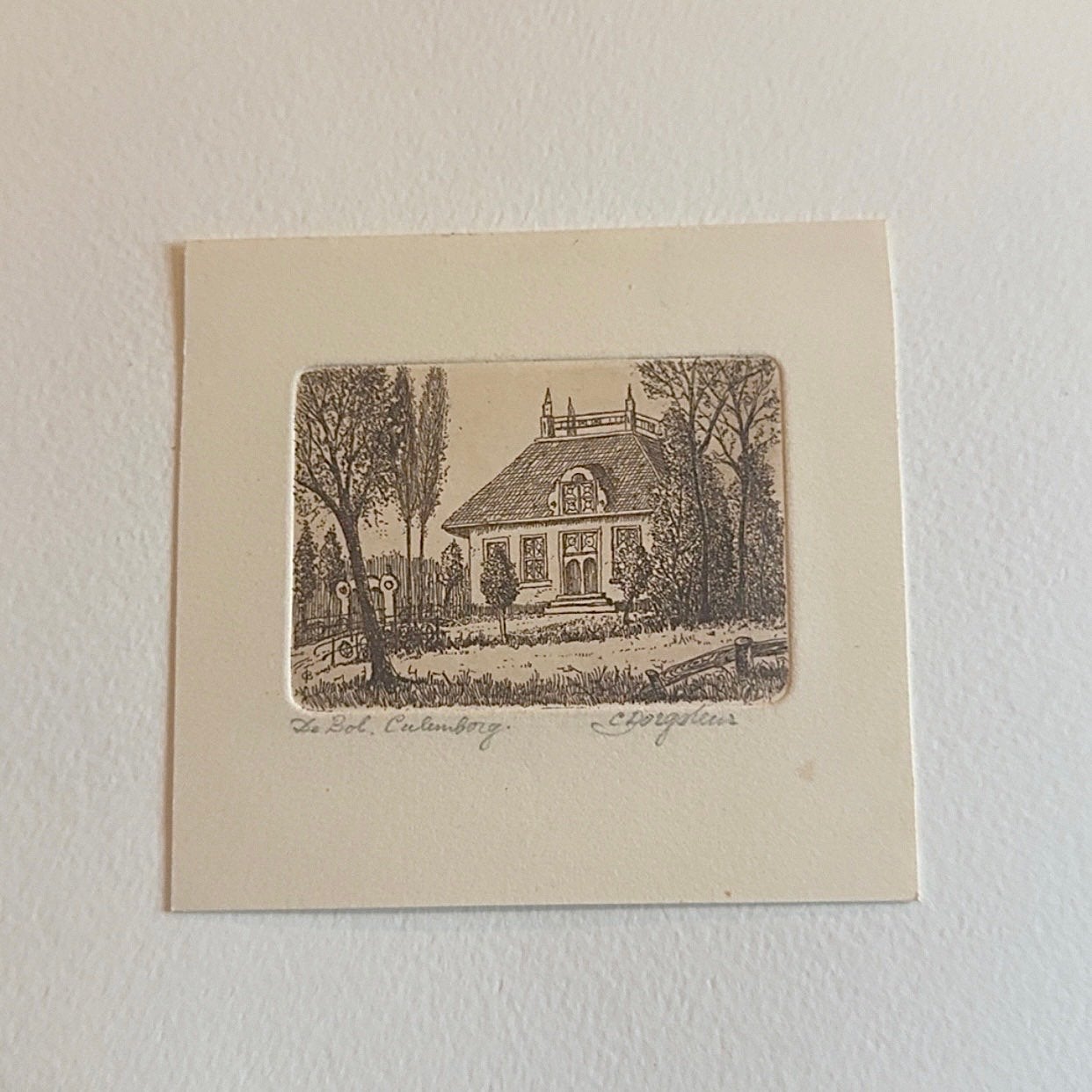 Ex Libris 'De Bol, Culemborg' door G.J. Gorter, Antiek en Kunst, Ets, Architectuur, Ophalen of Verzenden, Gesigneerd