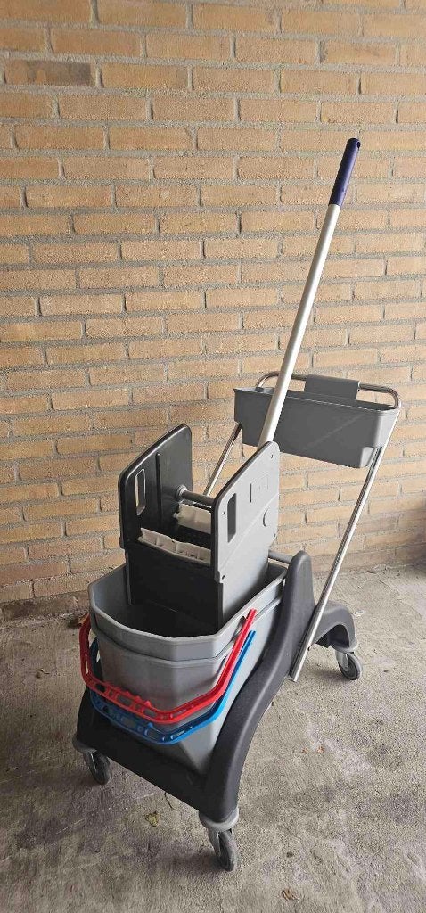Prof. Dweilwagen - Dubbele Schoonmaaktrolley met Mopwringer, Ophalen, Dweilemmer, -bak, of -wagen