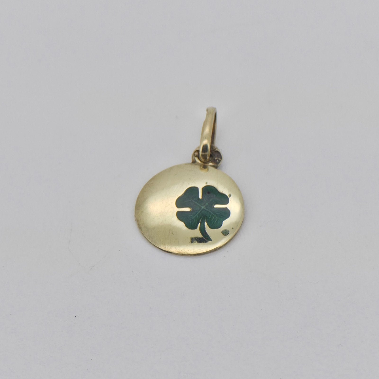 Gouden Hanger 14k (585) Klavertje Vier Geluk, Ophalen of Verzenden, Zo goed als nieuw, Bloem of Plant, Goud