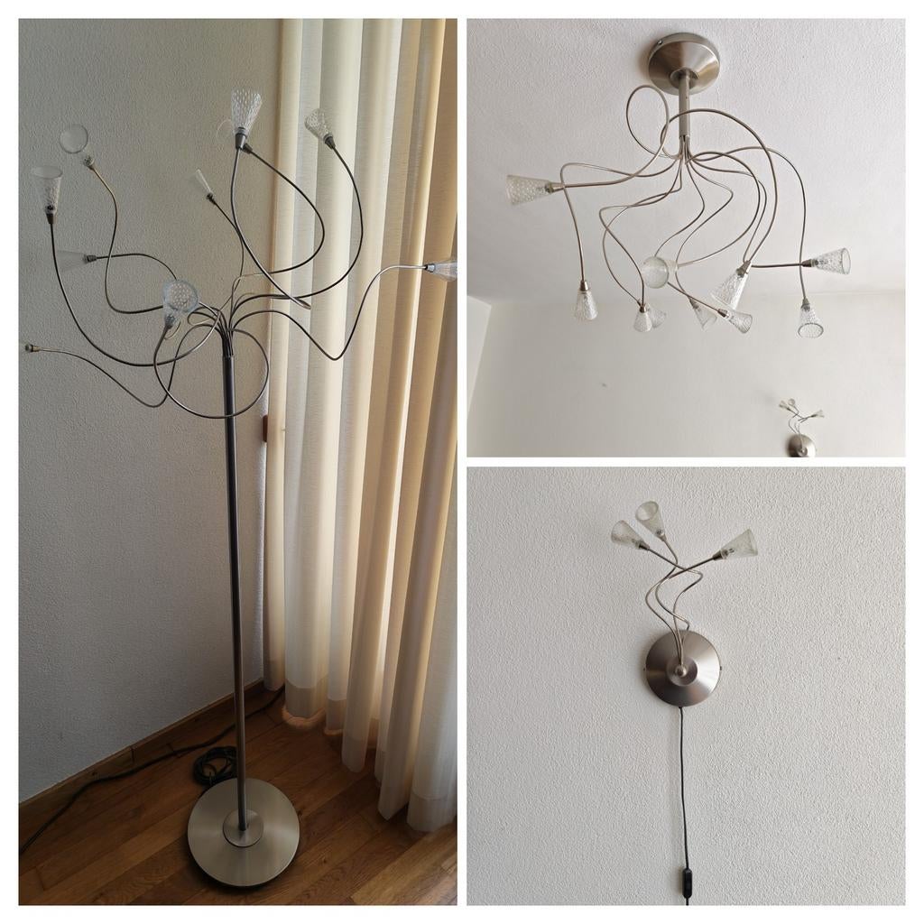 Complete set RVS lampen: plafond, wand, vloer en tafel, Ophalen, Gebruikt, 150 tot 200 cm, Modern, eigentijds