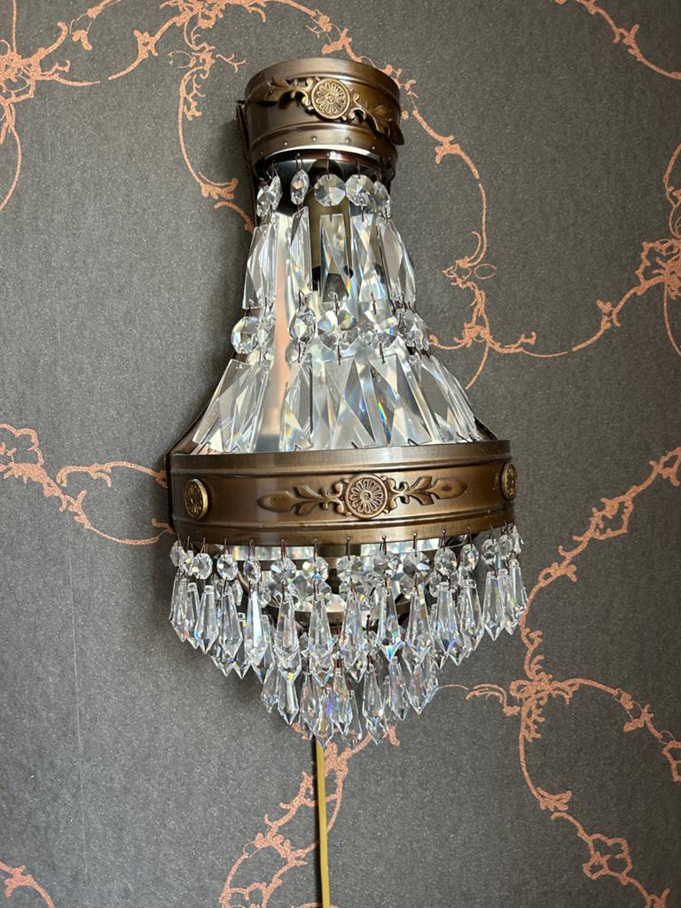 2 x mooie Swarovski kristallen wandlampen brons, Ophalen of Verzenden, Gebruikt, Glas