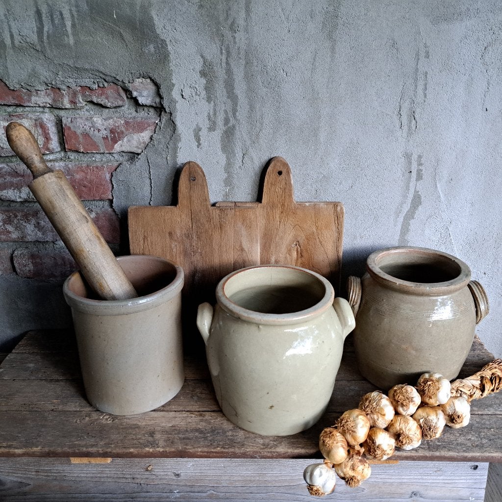 Franse oude brocante grespot 2 oren aardewerk pot *Etage3*, Gebruikt, ., Ophalen of Verzenden, .
