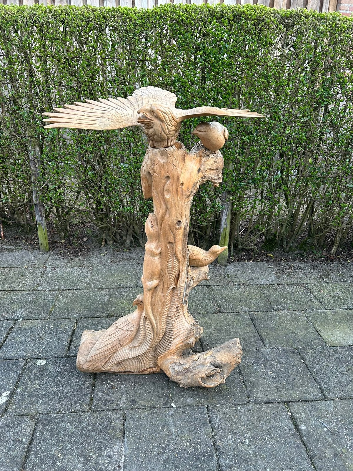 Uniek handgesneden houten beeld Adelaar & bosdieren groot, Ophalen, Zo goed als nieuw