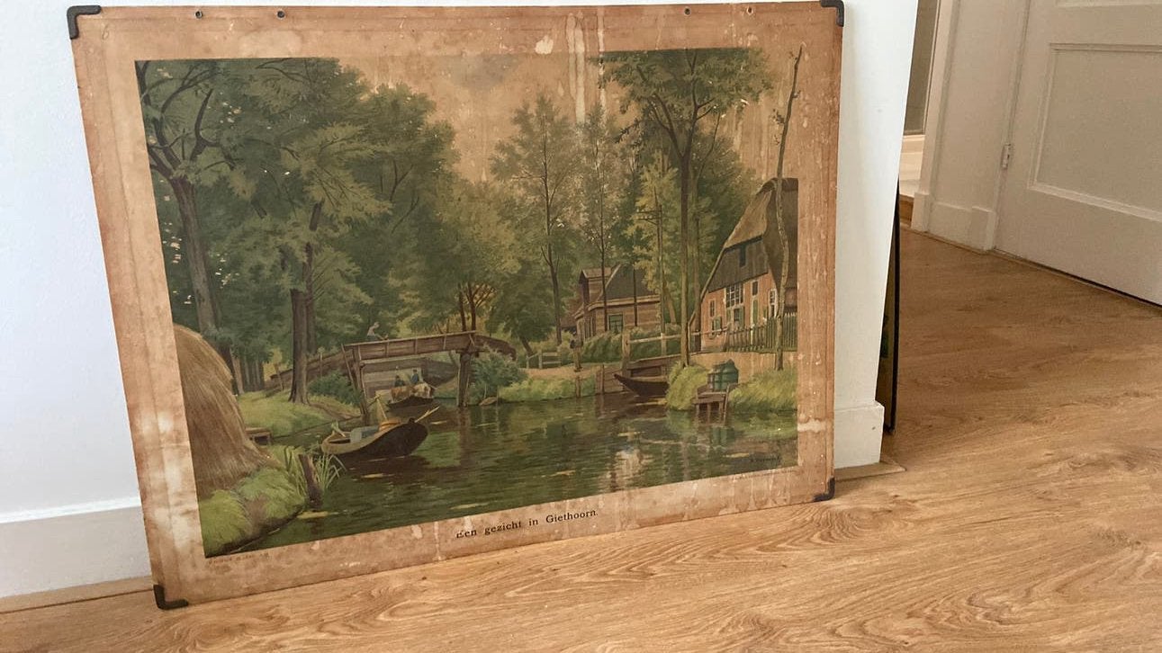 Schoolplaat Een Gezicht in Giethoorn, Antiek en Kunst, Ophalen, Stad- en Dorpsgezichten