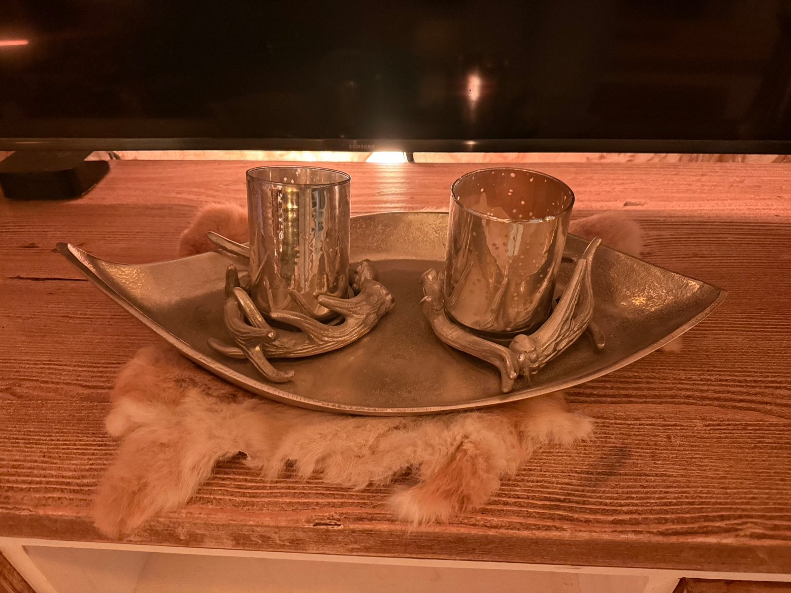 Luxe Decoschaal met 2 Geweih Waxinelichtjes, Antiek en Kunst, Ophalen