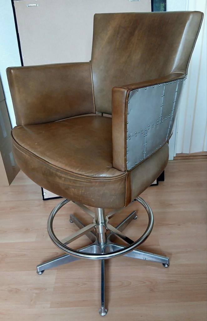 Timothy Oulton Aviator Bureau/Barstoel - Nieuwstaat, Ophalen, Zo goed als nieuw, In hoogte verstelbaar, Leer