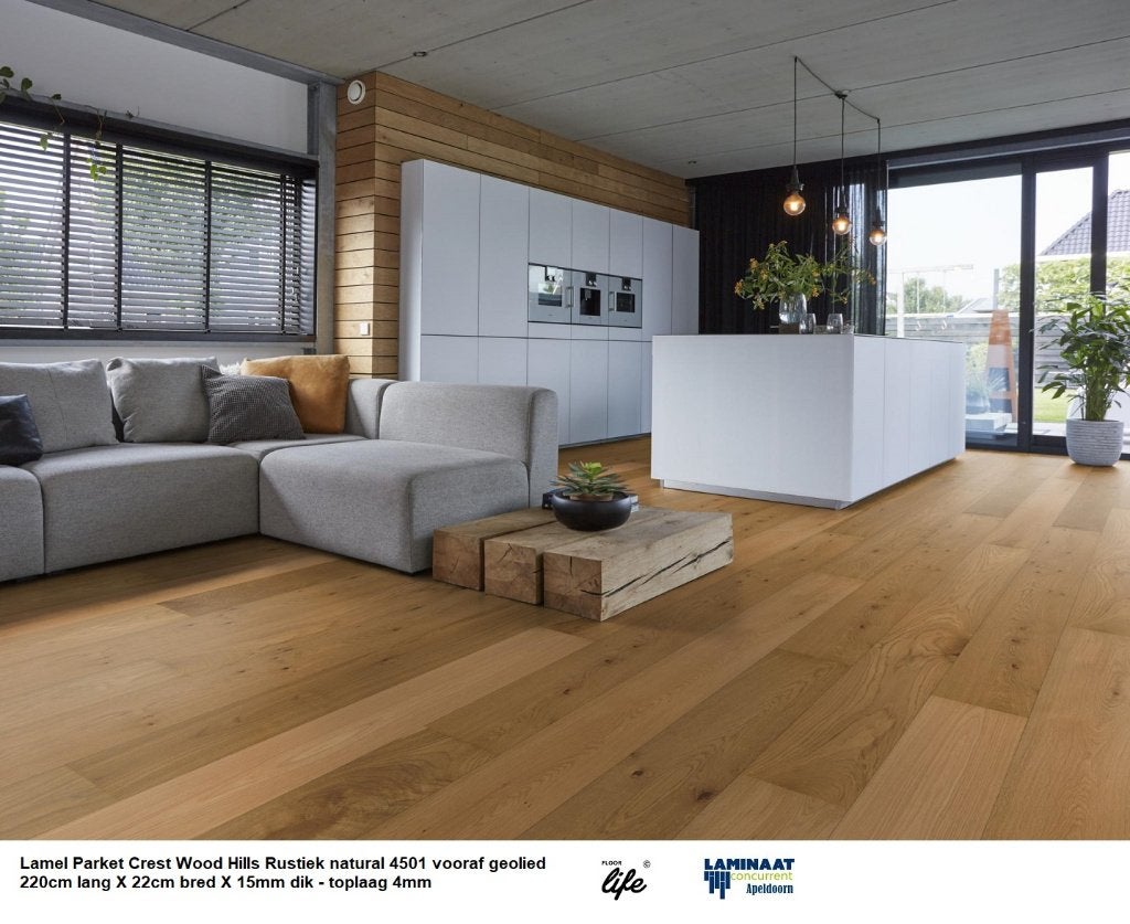 Lamel Parket Crestwood Hills Rustiek natural vooraf geolied, Bruin, 75 m² of meer, Nieuw, Ophalen of Verzenden