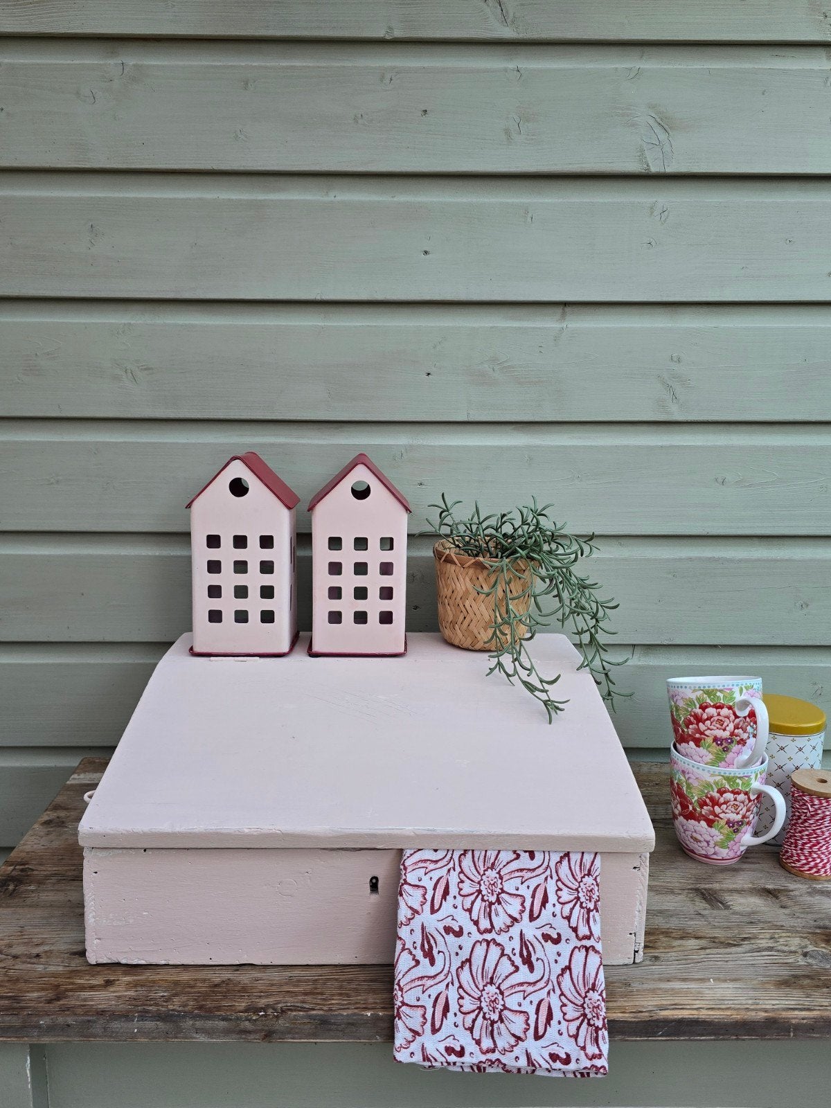 Vintage Lessenaar - Roze Houten Opbergkist, Ophalen of Verzenden