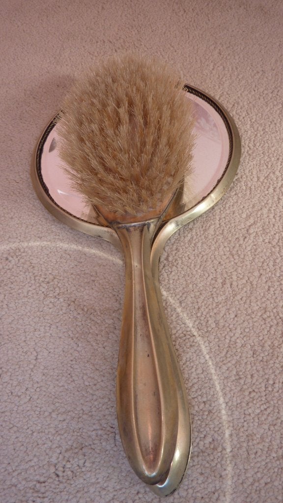 Antieke handspiegel en borstel, Ophalen of Verzenden