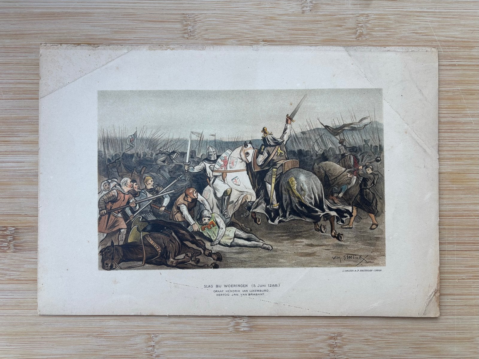 Historische prent: Slag bij Woeringen (1288), Antiek en Kunst, Kunst | Tekeningen en Foto's, Ophalen of Verzenden