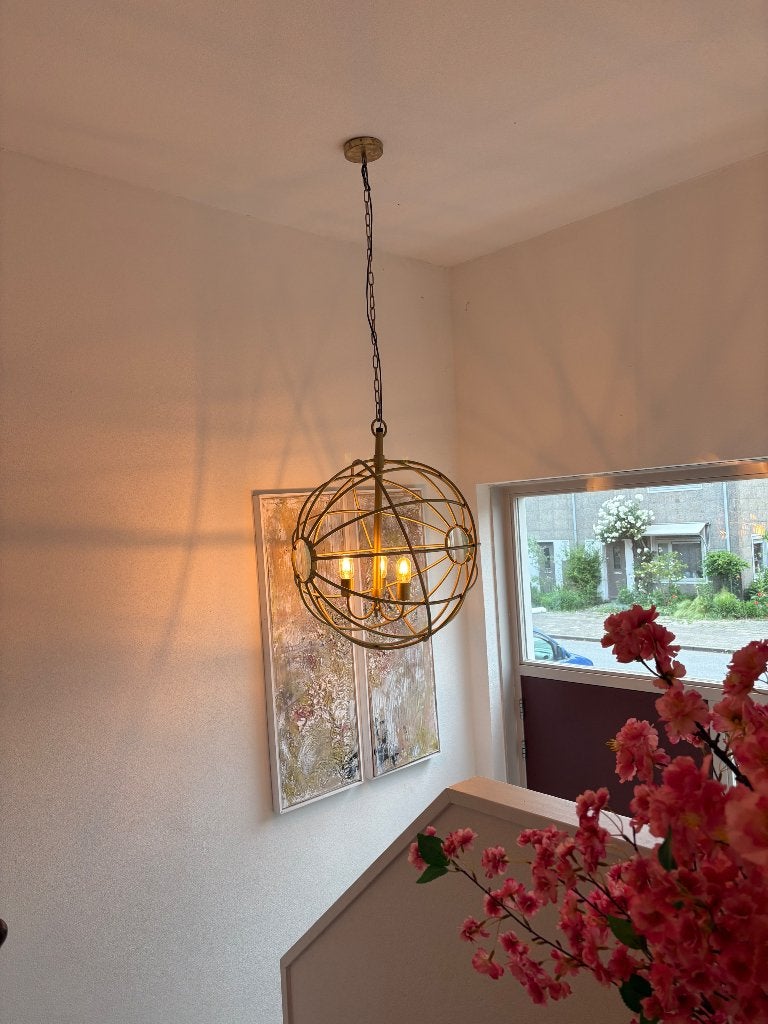 Design hanglamp – goudkleurig, Huis en Inrichting, Ophalen, Zo goed als nieuw, Minder dan 50 cm