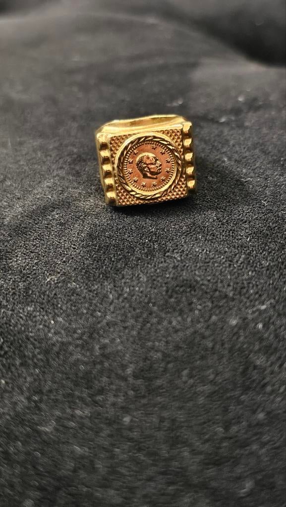 14 Karaat Gouden Turkse Munten Ring, Gebruikt, 20 of groter, Ophalen of Verzenden, Dame of Heer