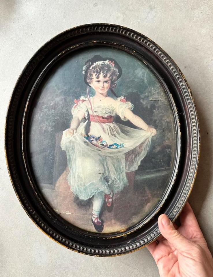 Lijst Prent Meisje Bol glas Hout, Antiek en Kunst, Kunst | Schilderijen | Klassiek, Ophalen of Verzenden