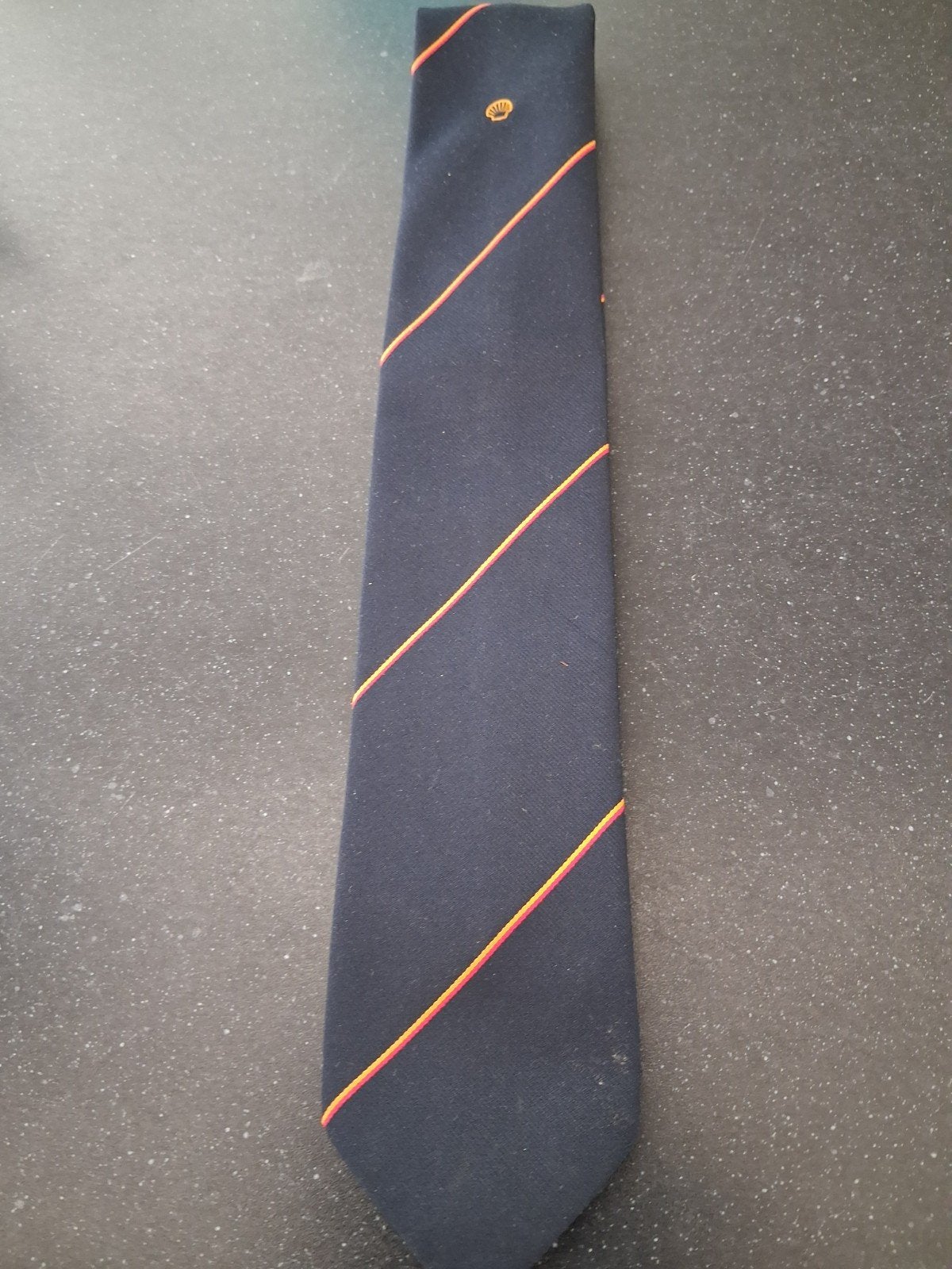 Shell stropdas - Donkerblauw met strepen, De Cravat Club Den Haag, Blauw, Ophalen of Verzenden, Zo goed als nieuw