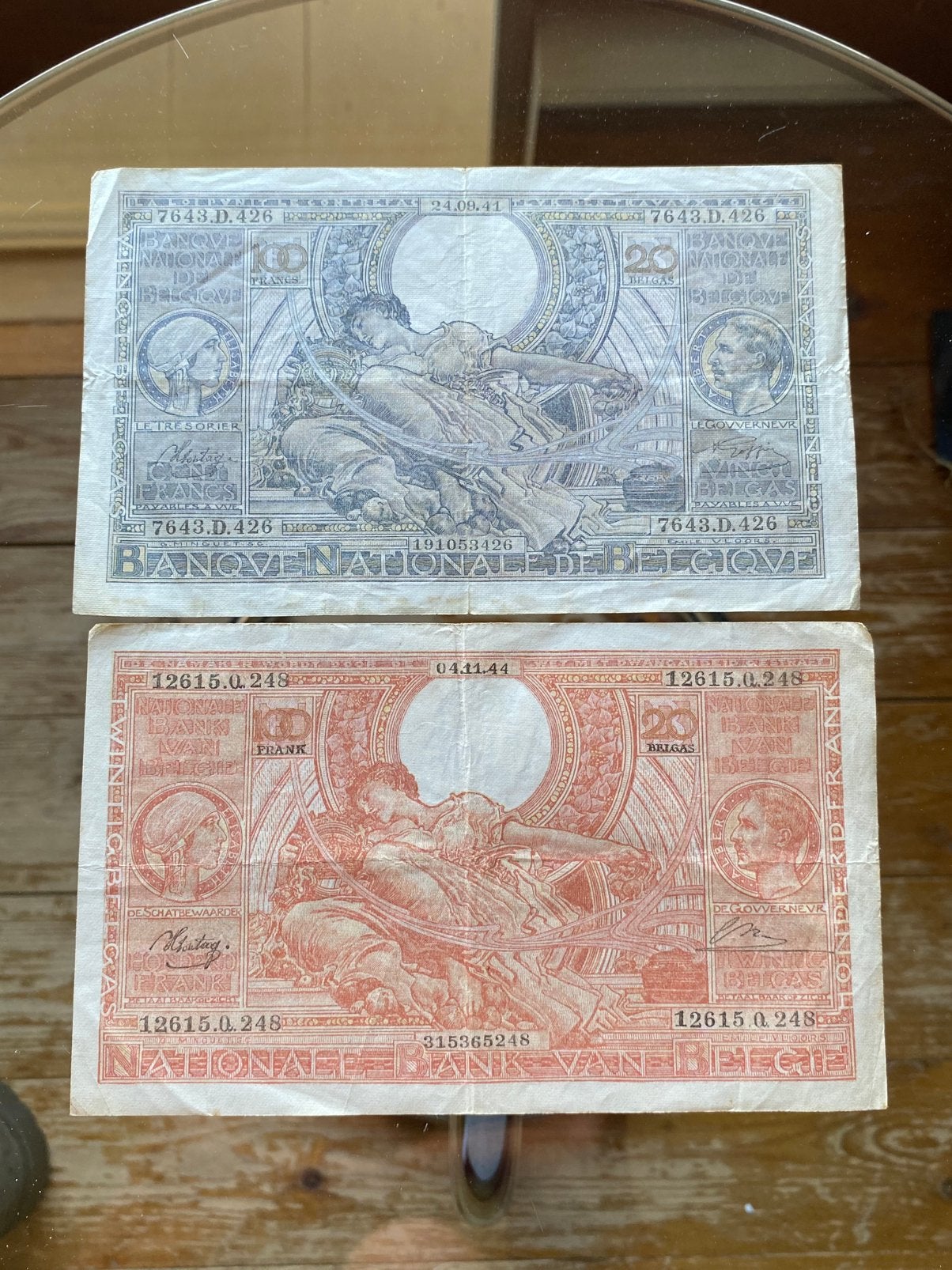 2 x 100 francs/20 Belgas., Ophalen of Verzenden, Setje