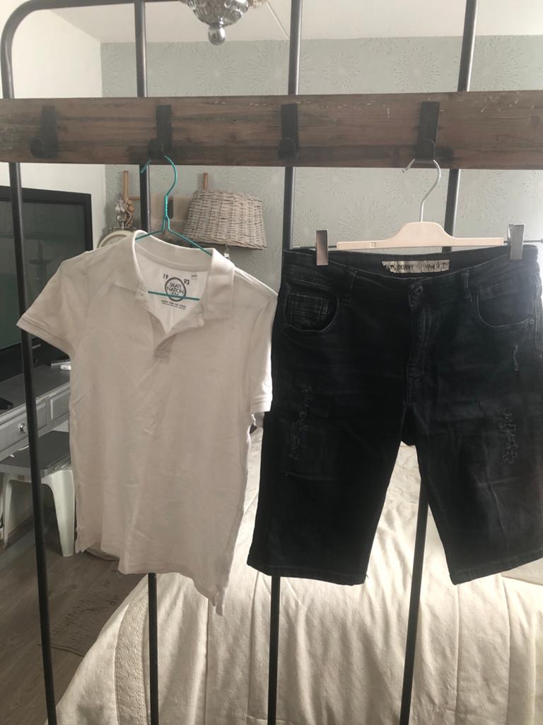 Witte polo en zwarte korte broek set, Ophalen of Verzenden, Gedragen, Maat 46 (S) of kleiner, Wit