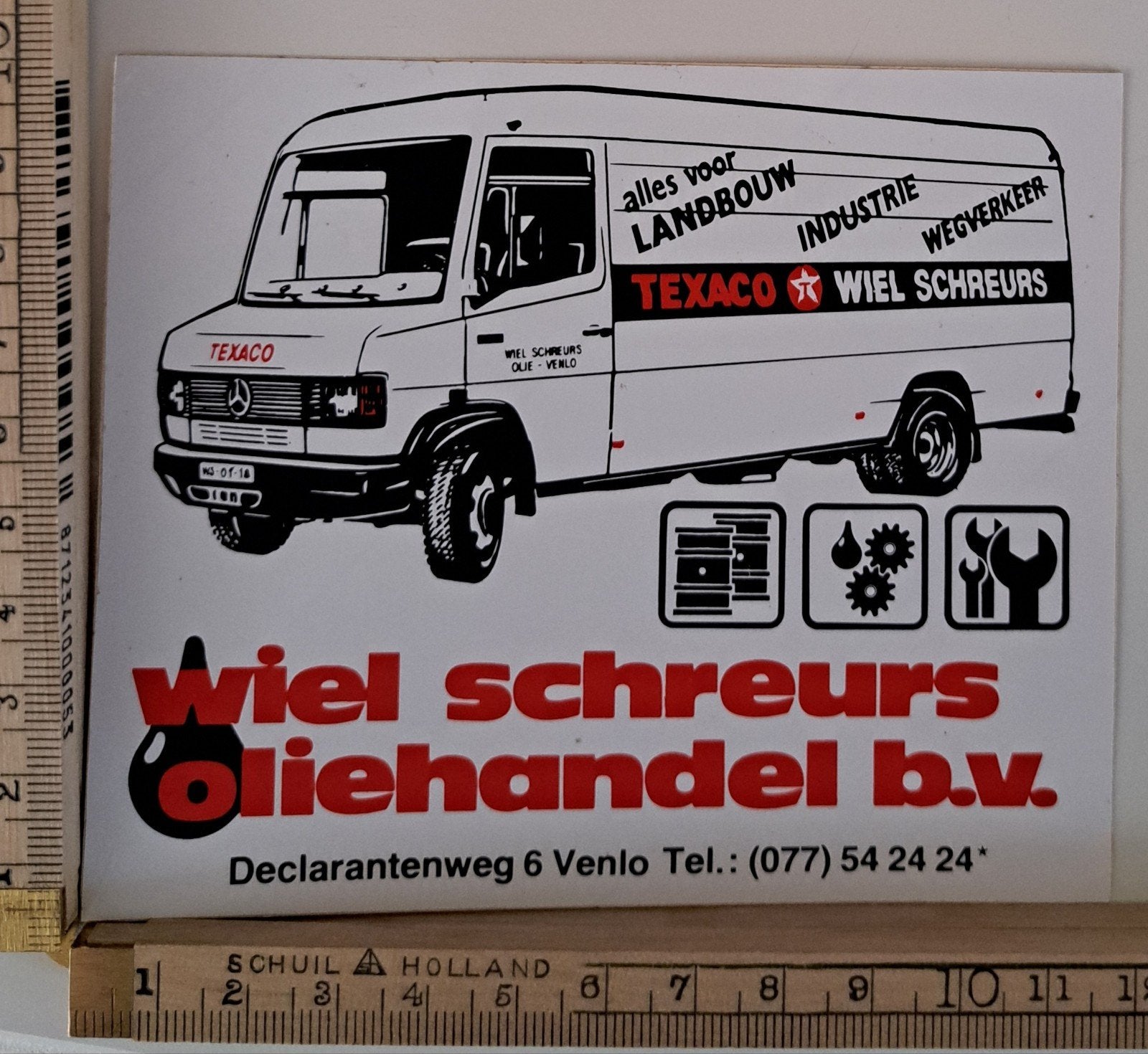 Vintage sticker Wiel Schreurs Oliehandel Mercedes Benz bus, Ophalen of Verzenden, Zo goed als nieuw, Auto of Motor