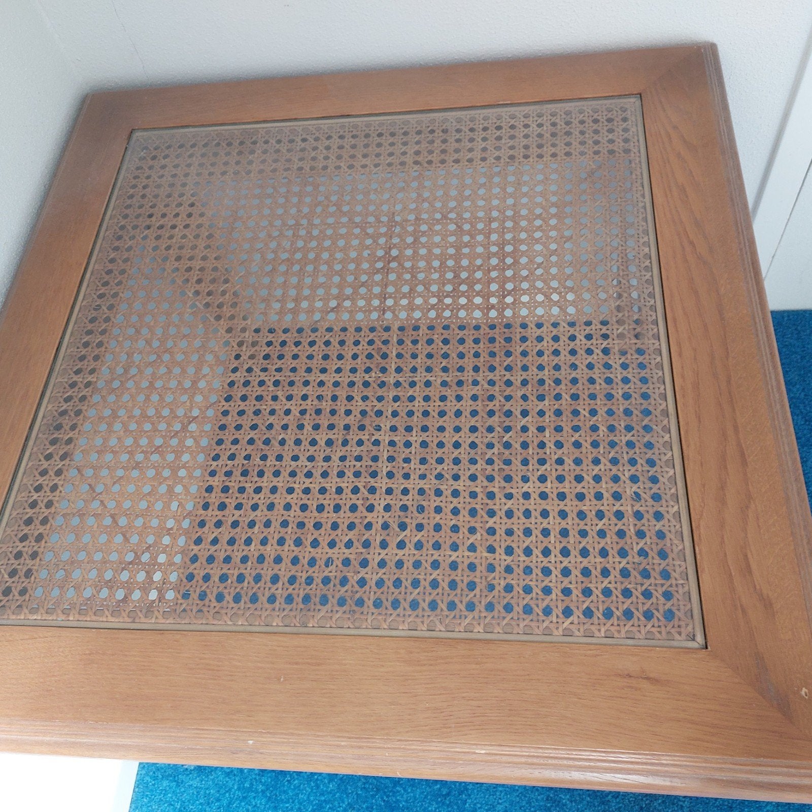 Tafeltje met glasplaat licht eiken, Ophalen, Zo goed als nieuw, Rechthoekig, Minder dan 55 cm