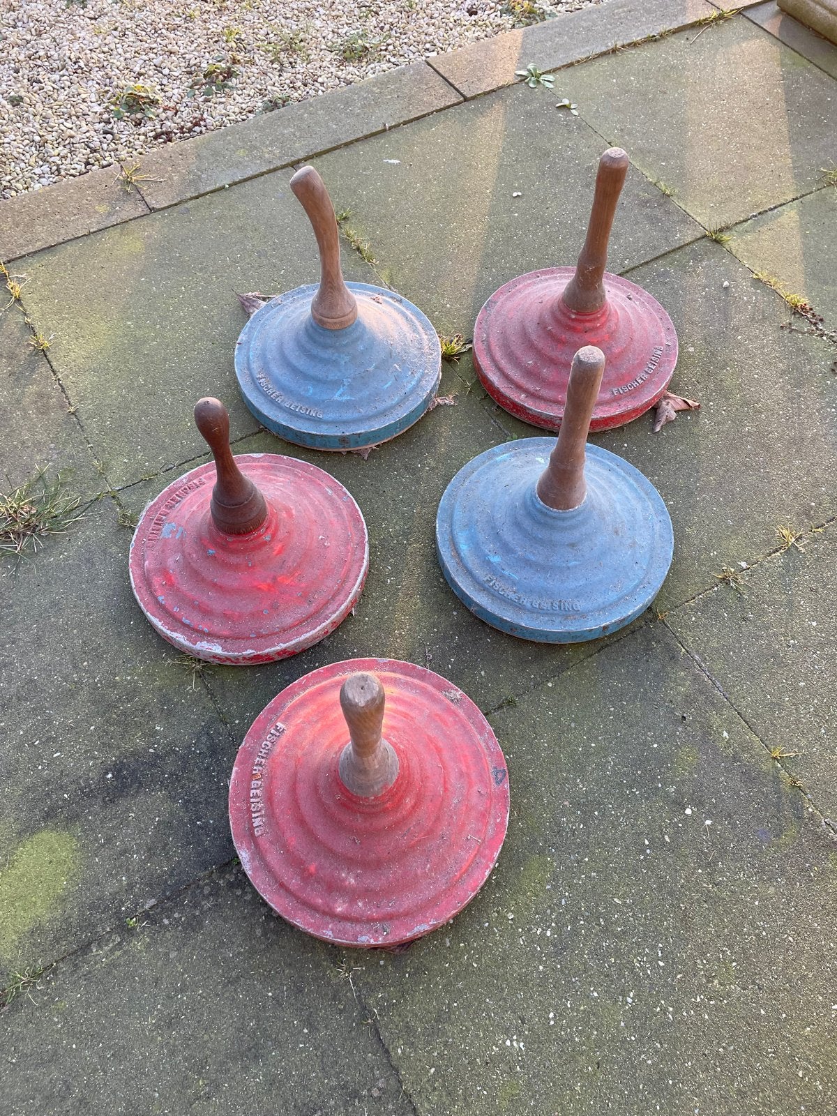 Set van 5 antieke ijsstokken / curling stenen, Ophalen, Gebruikt
