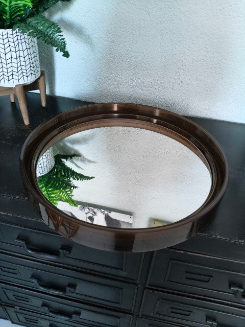 Vintage spiegel Gilac France jaren 70 #1813, Minder dan 50 cm, Gebruikt, Rond, Ophalen of Verzenden