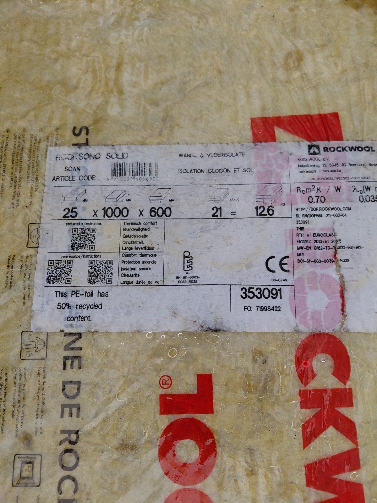 isolatie rockwool 25 mm dik 5 pakken 126 m² per pak, Dakisolatie, Nieuw, Steenwol, 15 m² of meer