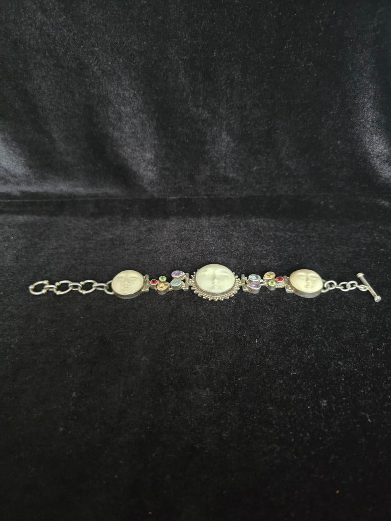 Armband, zilver, Art Deco, 'edel'stenen, been, gemerkt,, Sieraden, Tassen en Uiterlijk, Armbanden, Ophalen of Verzenden, Zo goed als nieuw