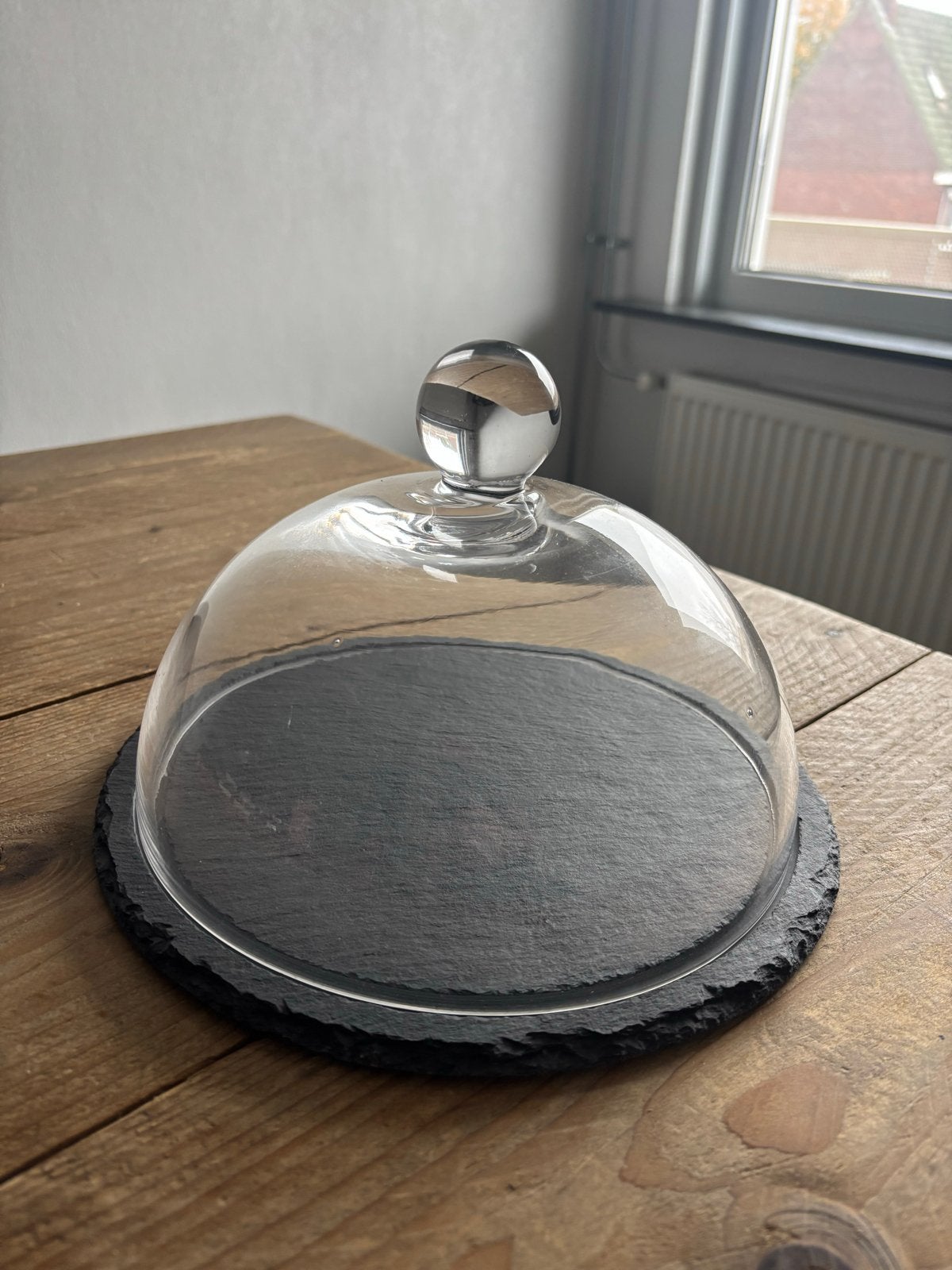 Glazen stolp met leistenen plateau, Ophalen of Verzenden, Zo goed als nieuw