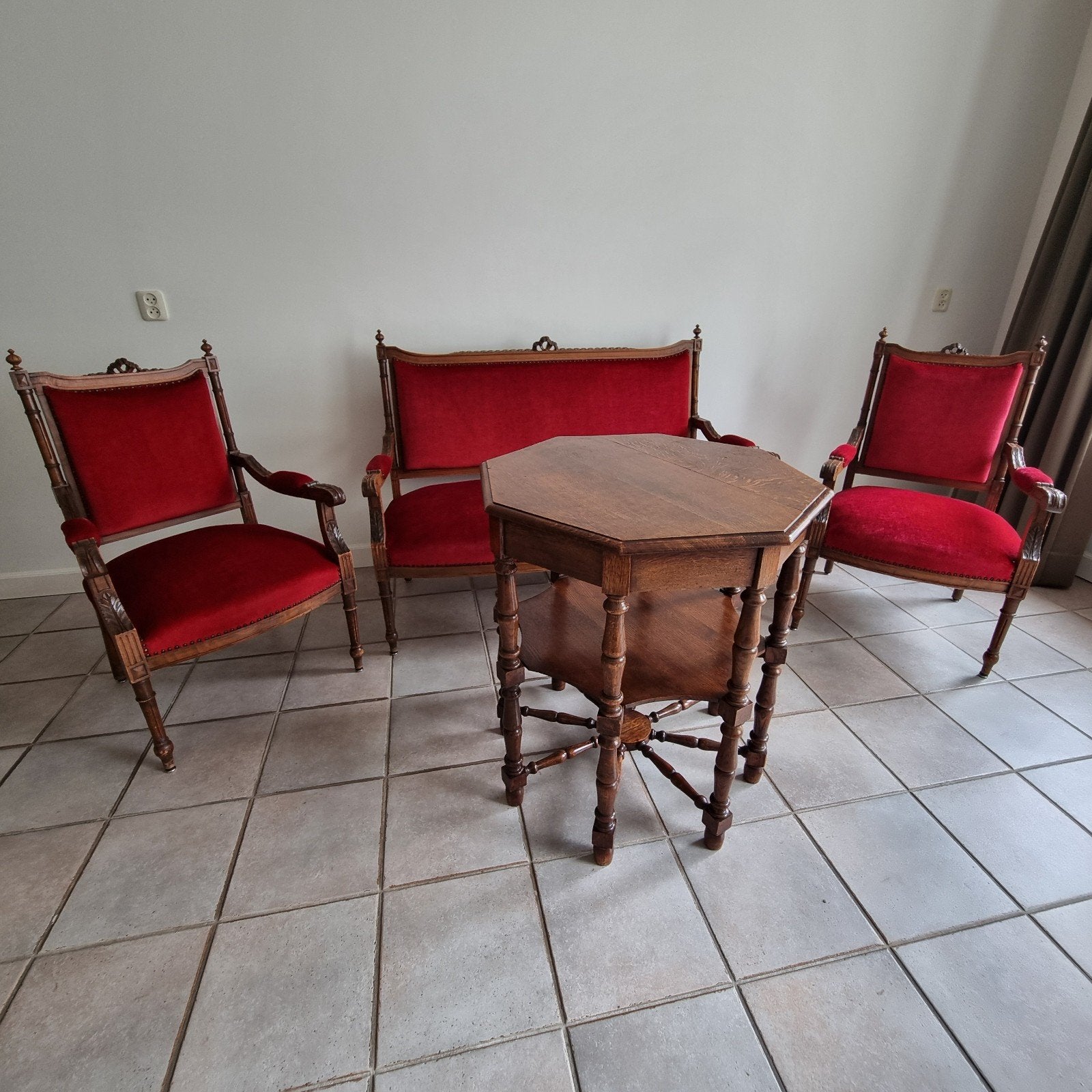 Prachtige Louis Seize Stijl Zitgroep: Bank, 2 Fauteuils & Ta, Ophalen
