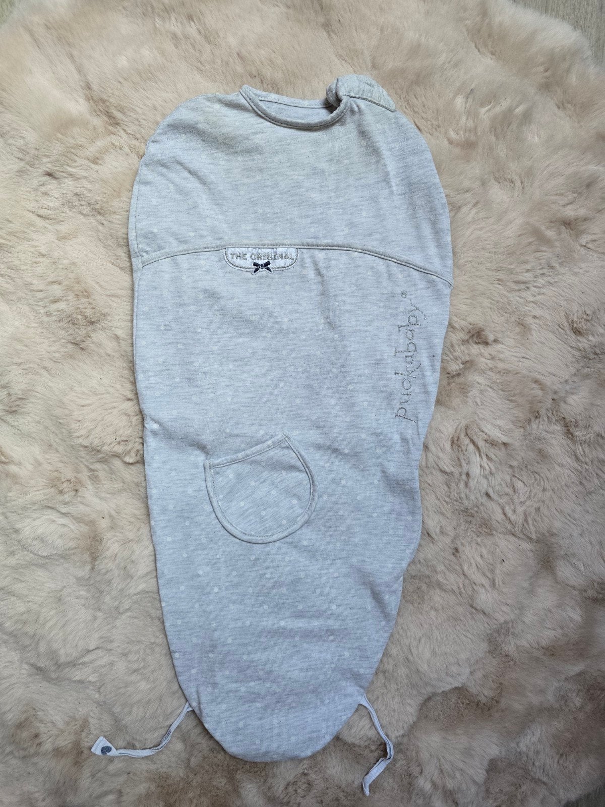Puckababy The Original in grijs met stippen - 0-3 maanden, Ademend, Gebruikt, Bakerzak of Bakerdoek, Puckababy