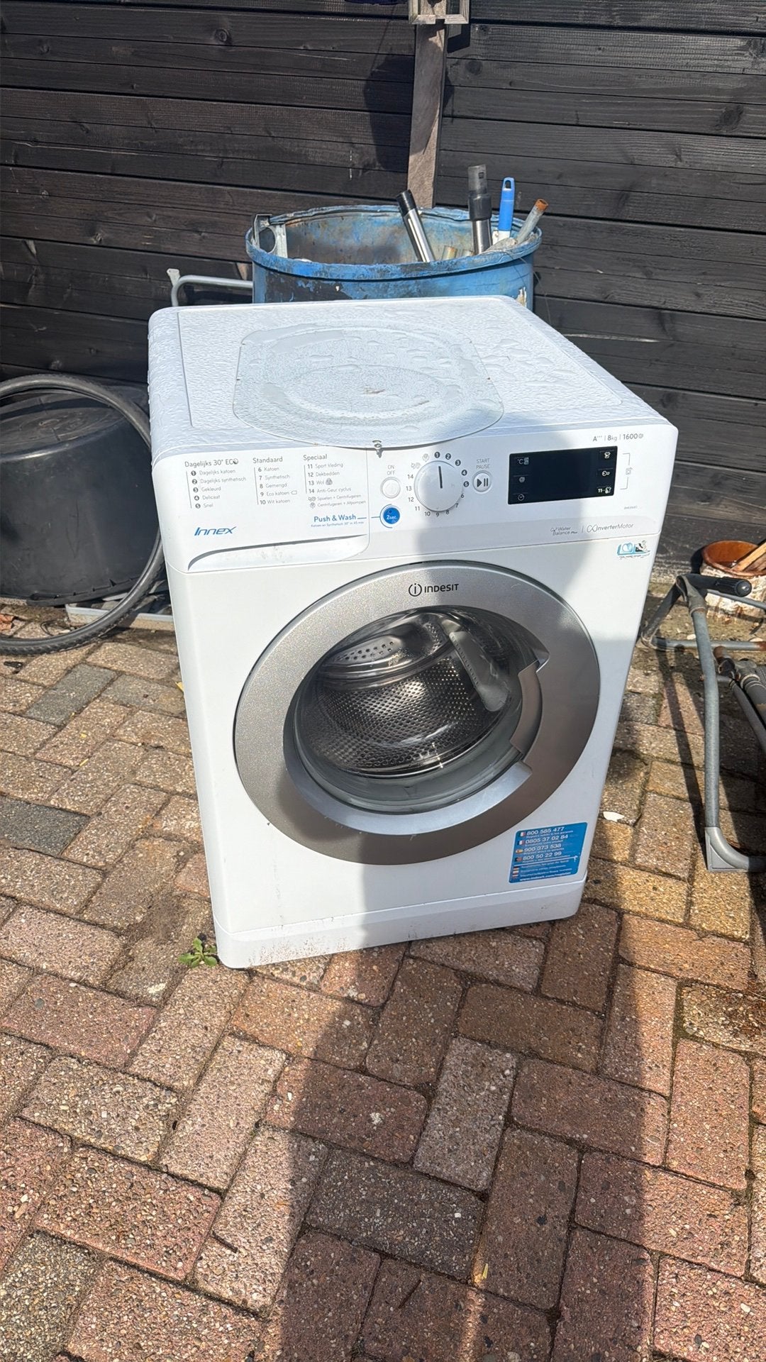 Indesit 8 kg 1600 toren wasmachine, Ophalen, Zo goed als nieuw, 1200 tot 1600 toeren