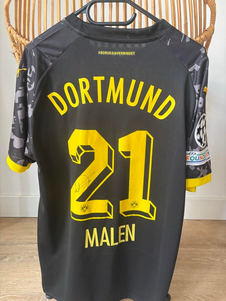 Borussia Dortmund uitshirt 2022/2023 Malen #21 gesigneerd, Kleding | Heren, Sportkleding, Maat 48/50 (M), Zwart, Ophalen of Verzenden