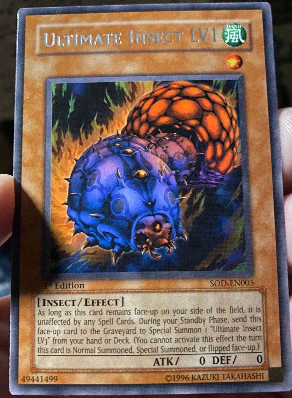 Yu-Gi-Oh! Ultimate Insect LV1 SOD 1st Edition Old US Print !, Ophalen of Verzenden, Gebruikt, Losse kaart