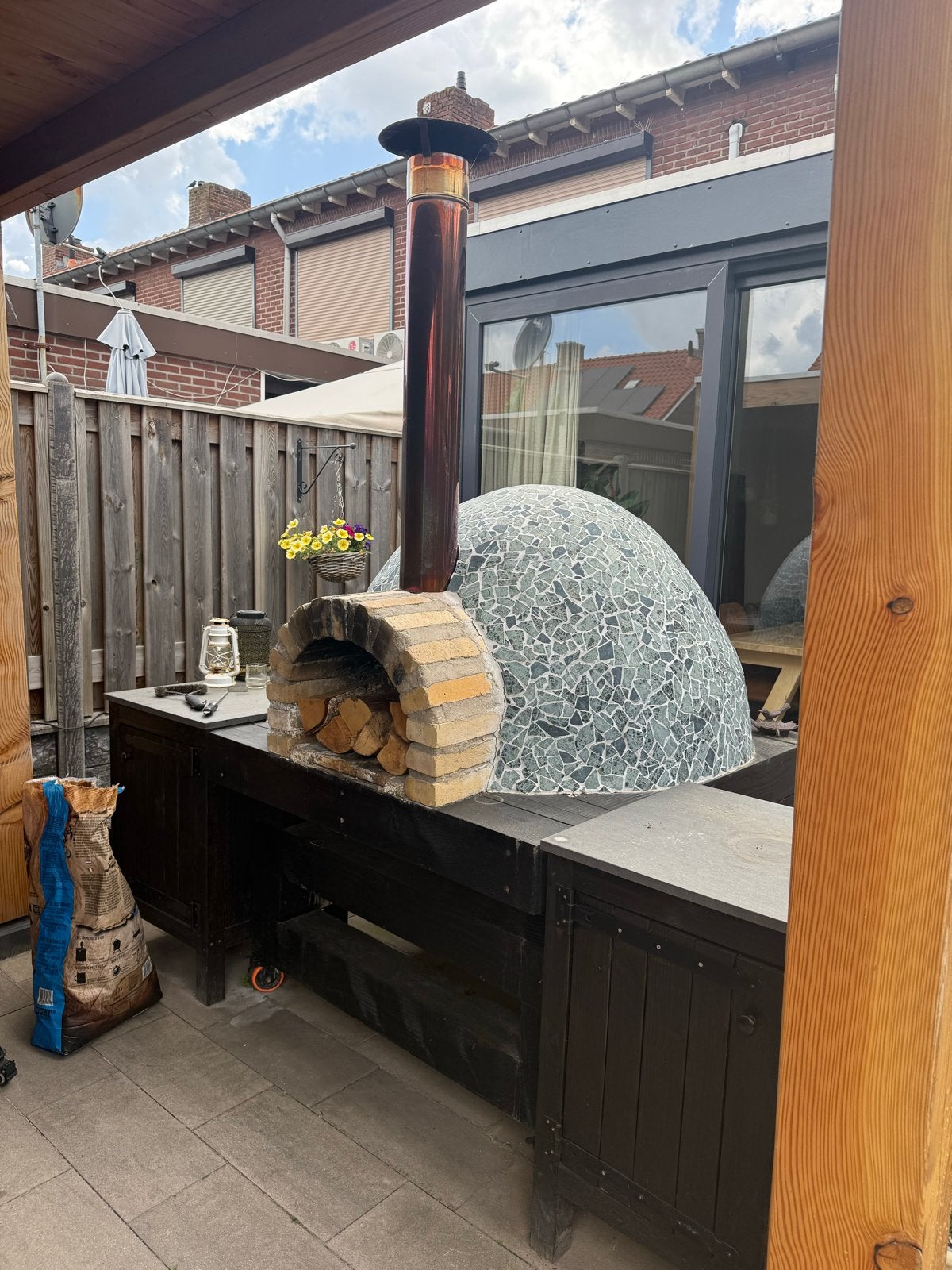 Pizzaoven met mozaïek, 80 cm binnendiameter, Tuin en Terras, Ophalen of Verzenden, Gebruikt