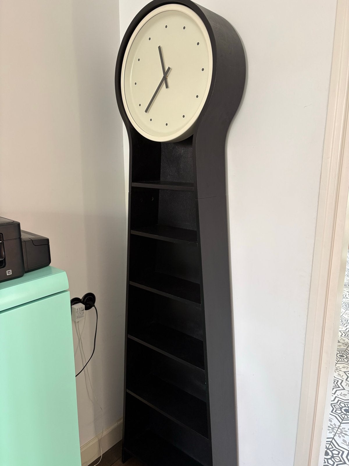 Moderne staande klok IKEA PS met opbergruimte - Zwart, Ophalen, Analoog, Zo goed als nieuw, Staande klok